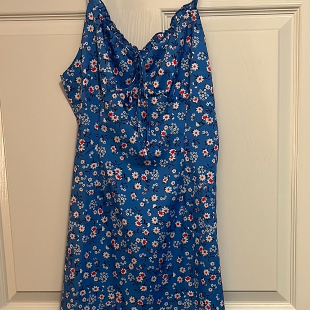 Blue Floral Spaghetti Strap Dress